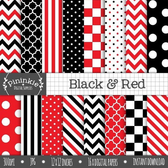 Black and Red Digital Paper Scrapbooking Paper Background