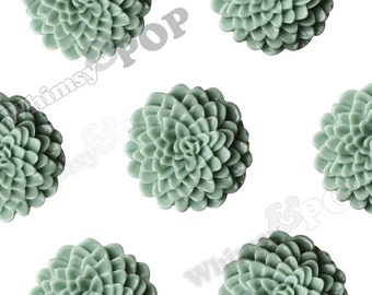 Large Sage Green Dahlia Cabochons, Large Chrysanthemums, Zinnia Cabochons, Flower Cabochons, Flower Cabs, 24mm (R7-038)