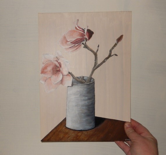 Acrylic painting of Magnolia flowers in a by MyHighStreetBoutique