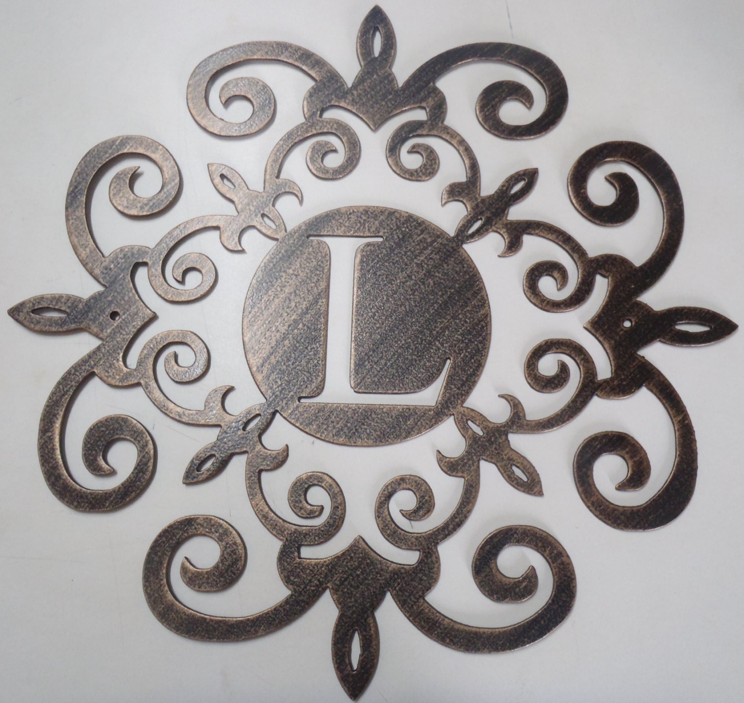 Family initial Monogram inside a Metal Scroll with ANY