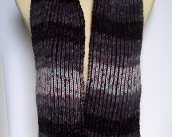Adult men / teenager hand knitted Brioche scarf .Black / Grey.