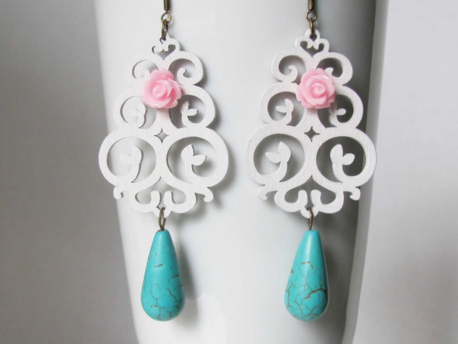 turquoise earrings shabby chic jewelry pink by turquoise earrings shabby chic jewelry pink by