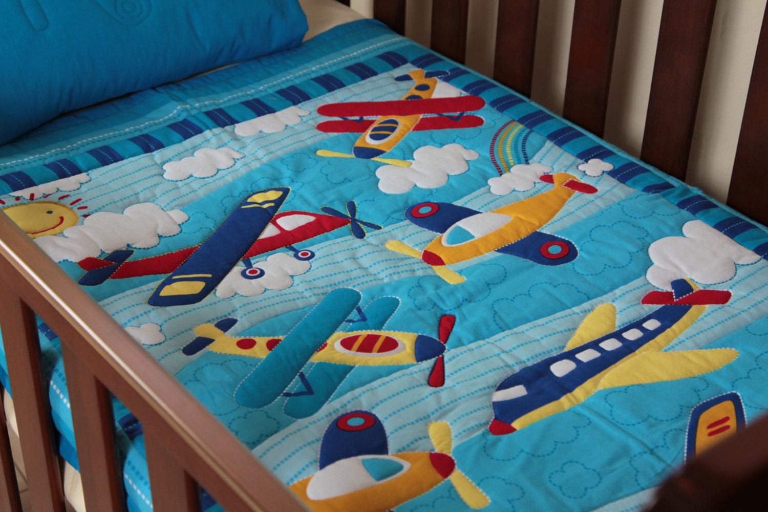 Boys Airoplane Pattern Baby Quilt With By MumsMagicStitches