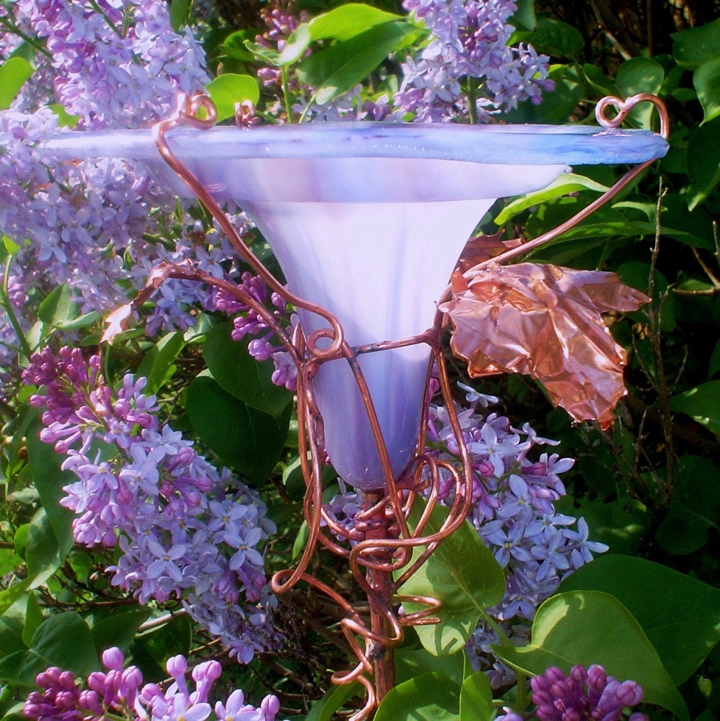 BIRD FEEDER Hummingbird stained glass copper by GloriasGlassGarden