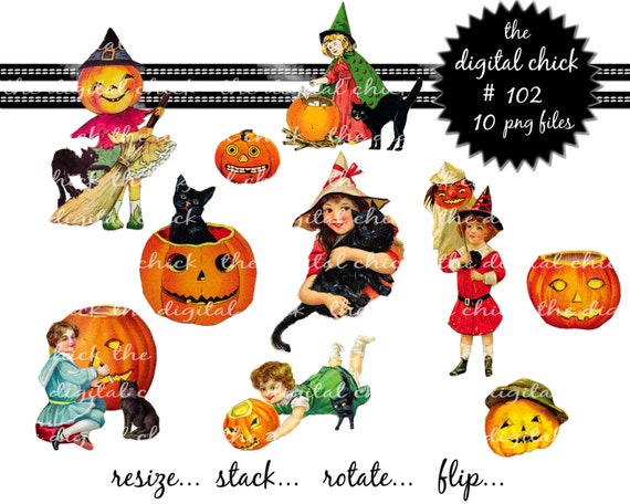 Digital Clipart Vintage Halloween ClipartPumpkins Black