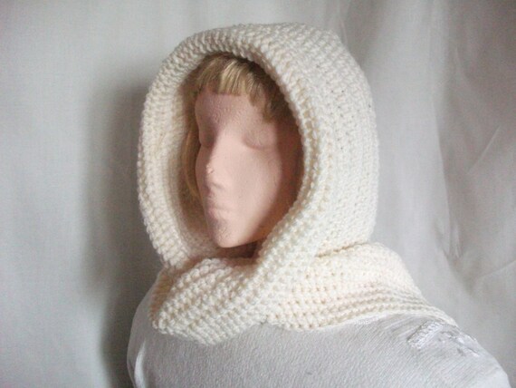 In uk Scarf.  Hood scarf  & Combo hooded in Hooded  Winter All One Cream. Scarf Crocheted
