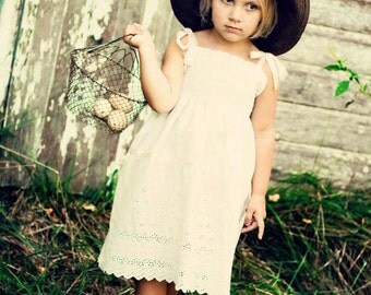 Rustic Flower Girl Dress... Cream, Ivory or White Eyelet...Vintage Lace...6m,9m,12m,2t,3t,4,5,6,7,8,10