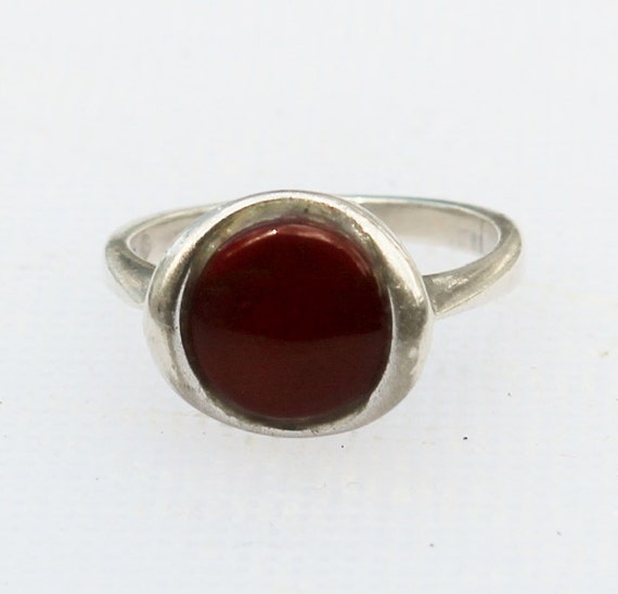 Mod Silver Carnelian Ring Vintage Red Stone Deep Red Ring