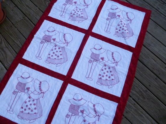 Dutch Boy and Girl redwork embroidered crib quilt by designintime