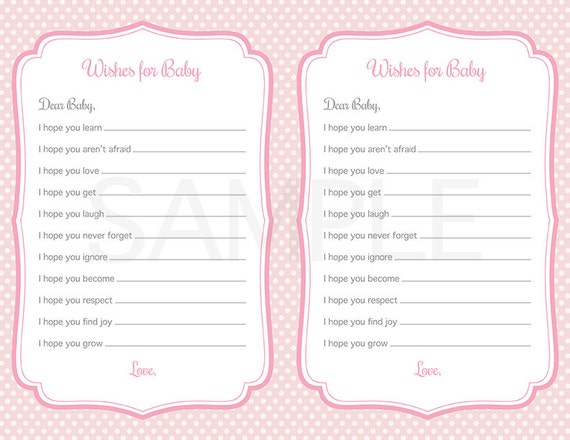 Baby Shower Game Printable - Pink Polka Dots Wishes for Baby