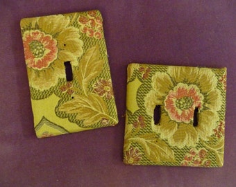 TWO Light Switch Plate Covers Green Floral