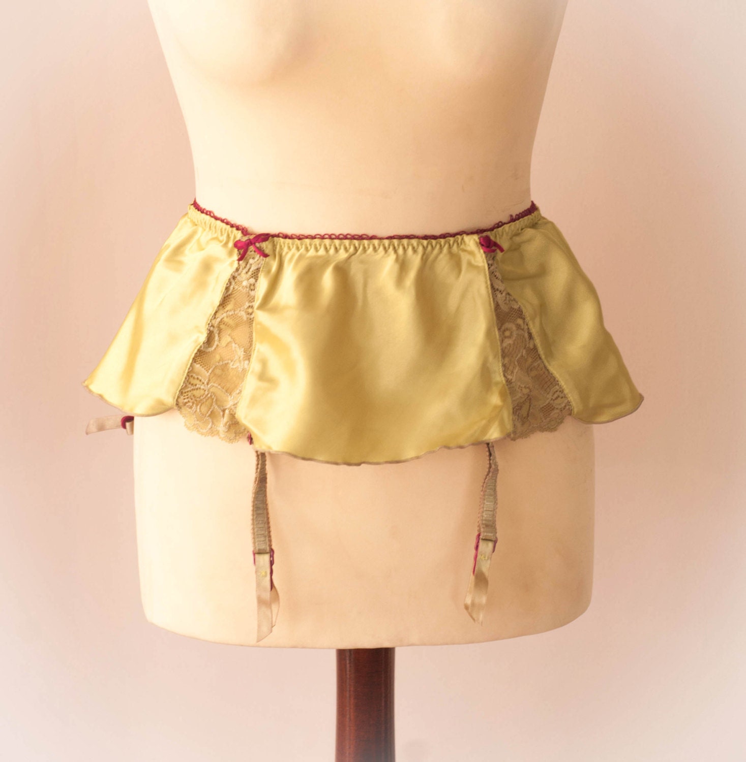 Vintage Lime Green And Plum Satin Garter Suspender Belt.