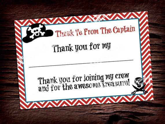 PIRATE THANK YOU Pirate Printable Thank You Notes Instant