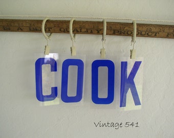 Vintage Sign Letters COOK Blue Acrylic Plastic Letters