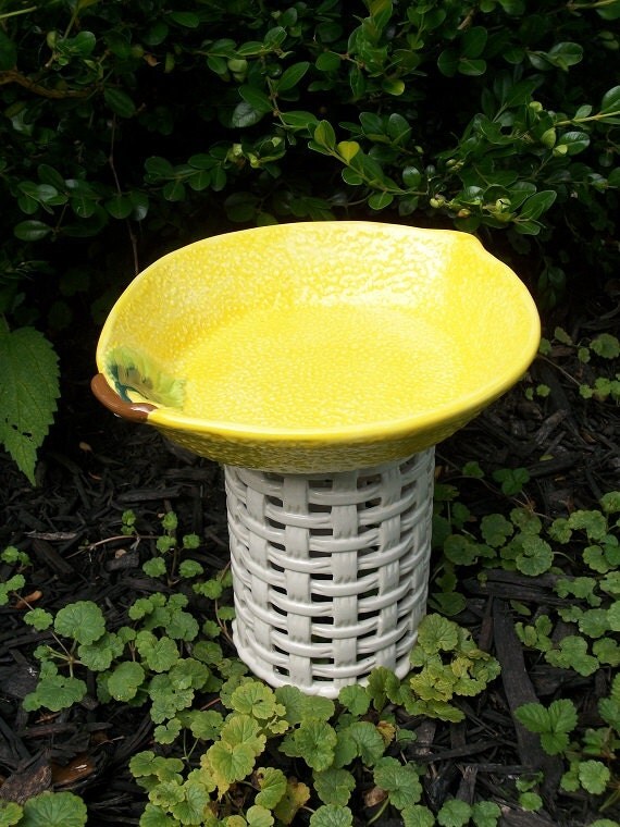 Yellow Lemon Bird Bath Garden DecorSmall by BeaUniqueDesigns