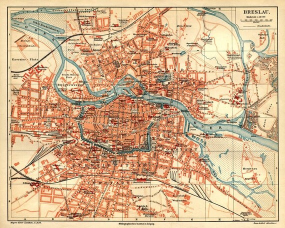 Breslau map - Vintage map print 16 x 20