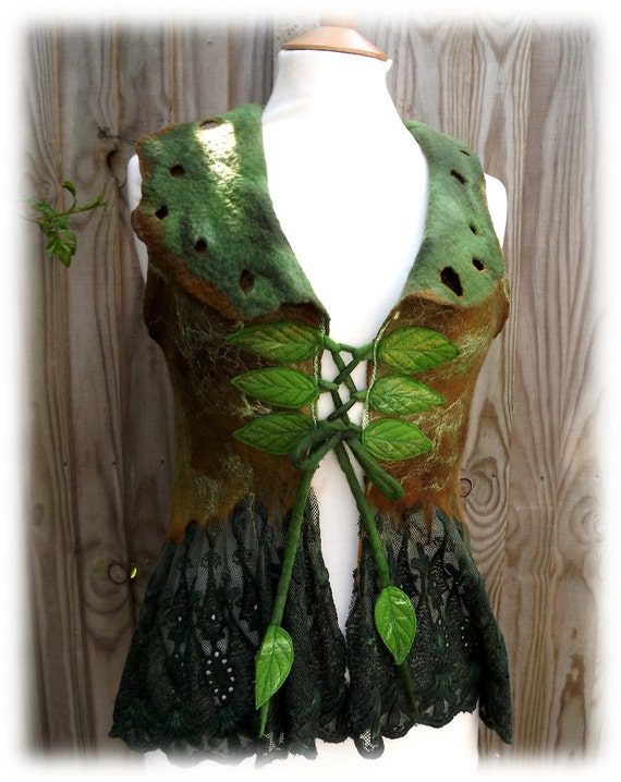 Green Fairytale Forest Vest Faerie Costume Pixie coat