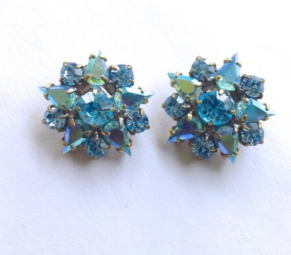 Blue Star Rhinestone Earrings Parure Brides by CrimsonVintique