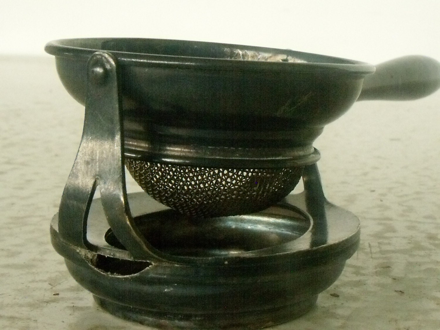 Silver Gimbled Tea Strainer Stand Antique Silver Mark B N Co