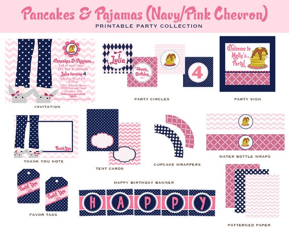 PANCAKES & PAJAMAS, CHEVRON Collection, Custom Printable Party Package- As Seen on Amy Atlas Events and Hostess with the Mostess Il_570xn