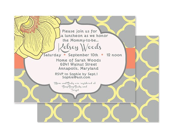 Modern Orange & Gray Blossom Bridal or Baby Shower invite-Custom printable Il_570xn