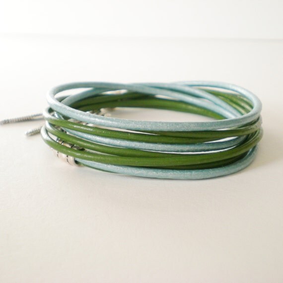 green leather wrap bracelet personalized leather charm