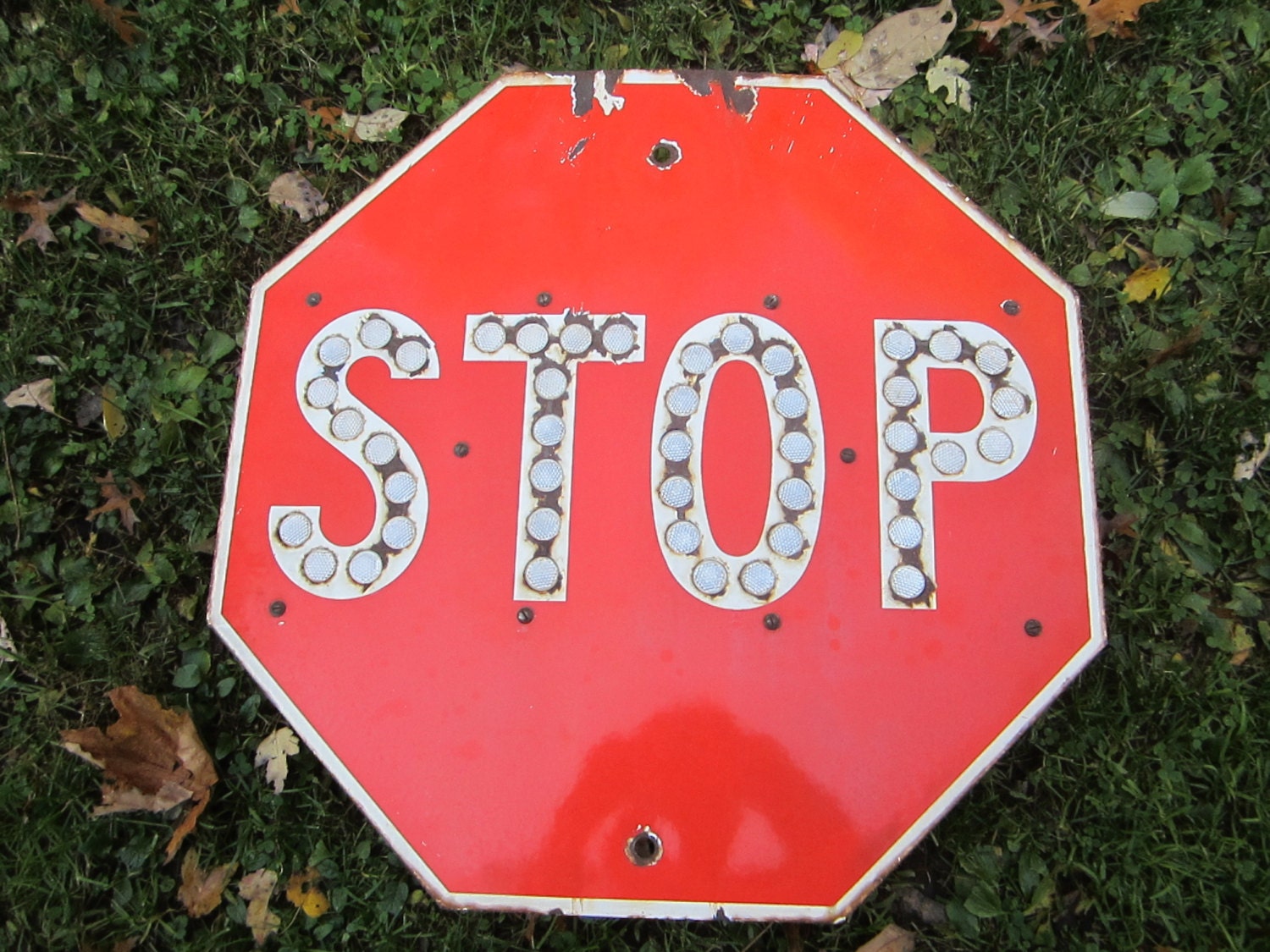 Vintage Porcelain Stop Sign With Reflectors reserved for