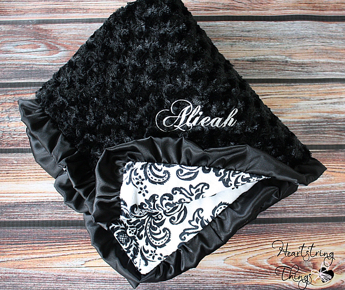 Add Embroidery to Blanket Minky Blanket Black and White