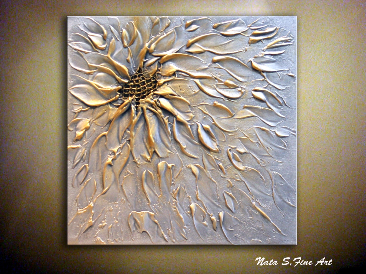Original Abstract Metallic Flower Painting.Palette