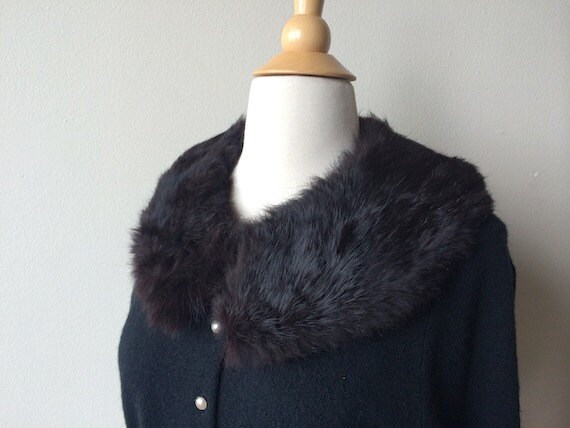 Vintage Black Cardigan Real Fur Collar by Baxtervintage on Etsy