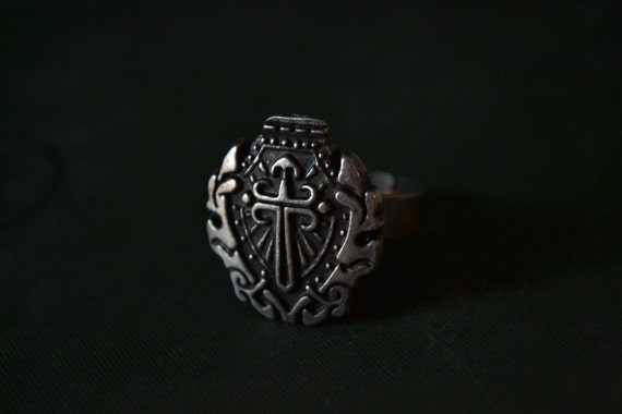 Gothic Cross Ring Mens Jewelry Medieval Crest Shield in