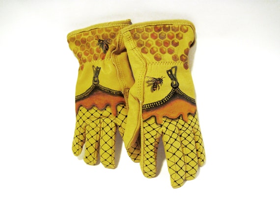 Garden Gloves Hand Painted Bee Honey Honey Comb Deer