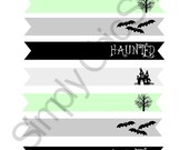 INSTANT DOWNLOAD- Haunted Halloween Straw Flags and Tags- Die Cuts, tags, Invitations, Cards, Digital Frames Il_170x135