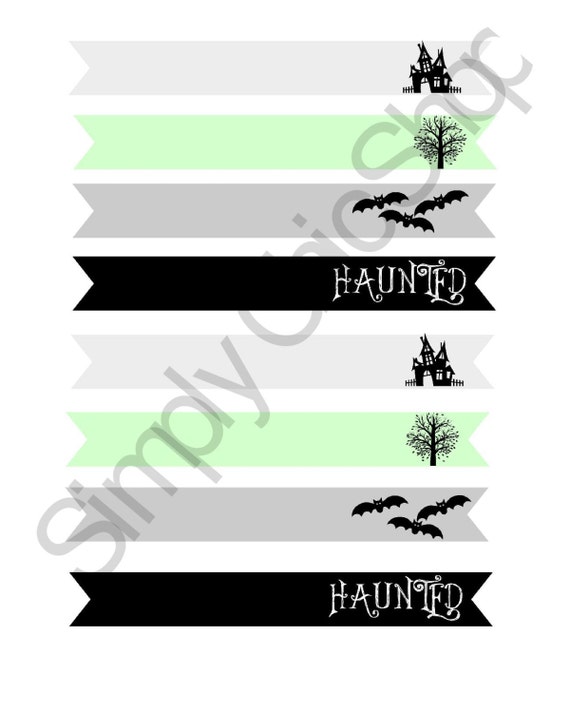 INSTANT DOWNLOAD- Haunted Halloween Straw Flags and Tags- Die Cuts, tags, Invitations, Cards, Digital Frames Il_570xn