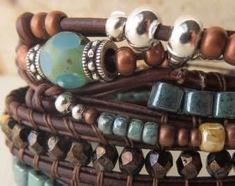 Boho Jewelry-Leather Bracelets-Triple Wrap Bracelet-Leather Wristband-Bracelets for Women-Street Style-Country Concert-Arm Band-BFF Bracelet