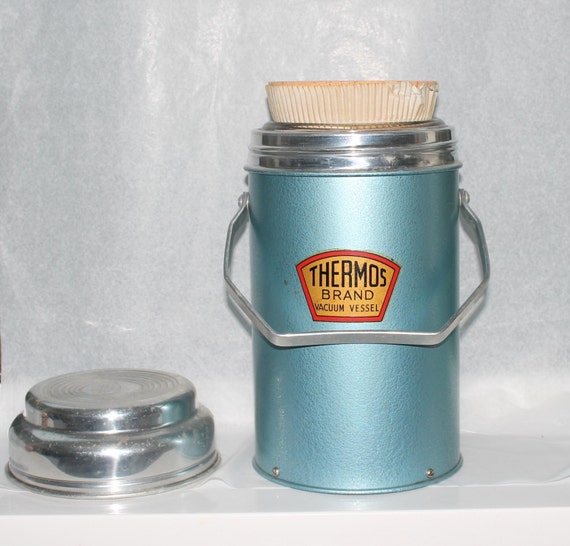 Vintage Thermos Brand vacuum vessel with cork stopper