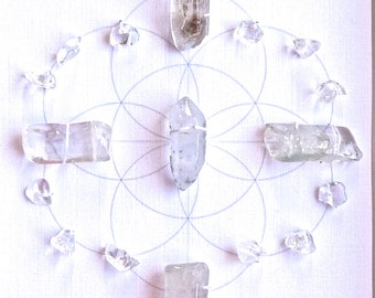 QUARTZ -- CRYSTAL GRID--- framed crystal grid with sacred geometry