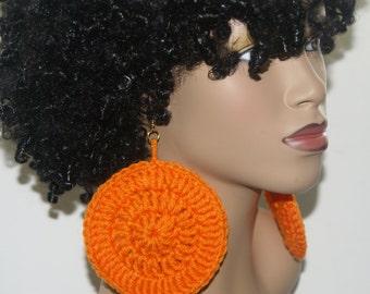 Large Crochet Earrings- Bright Orange