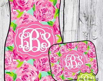 Car Mats Chevron Personalized Monogrammed Floor Car Mat Initial Rose Pink Roses Preppy