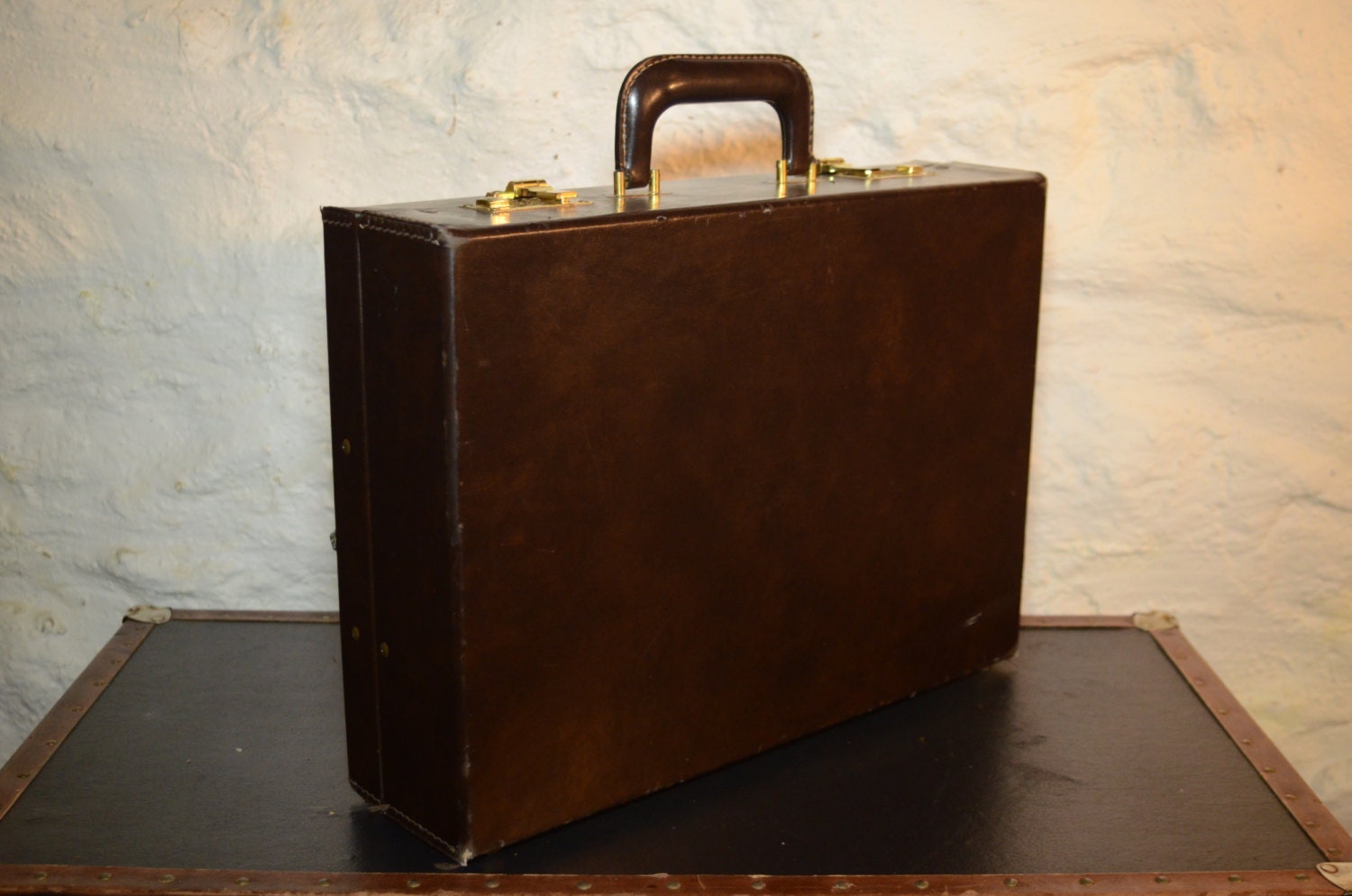 Vintage 1970 Presto Brown Faux Leather Hardshell Briefcase and