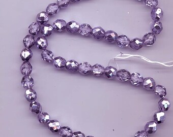 One 16-inch strand (about 50 beads) 8 mm crystal/metallic tanzanite purple firepolished Czech beads - lot 901