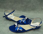 Royal Blue Shoes for Flower Girls adorned with Silver Crystals, Open Toe, Ankle Strap, Matching Bride Style, Something Blue, Pageant Shoes