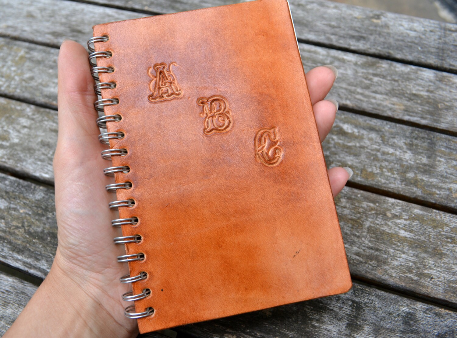 Leather spiral ABC notebook vegetable tanned leather