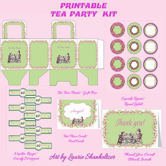 Tea / Birthday Party Kit Printable Instant by LaurieShanholtzer