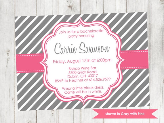 Printable Bachelorette Party Invitation - Bachelorette Themed Diagonal Stripe Invite - Colors and Text Customizable Il_570xn