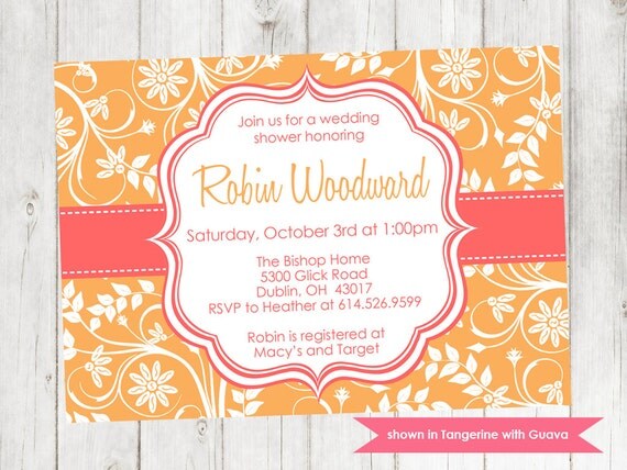 Printable Wedding Shower Invitation - Modern Floral Invite - Colors and Text Customizable Il_570xn
