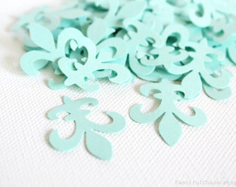 50 Mint Green Fleur de lis Die cuts punches cardstock 1 inch -Scrapbook, cards, embellishment, confetti