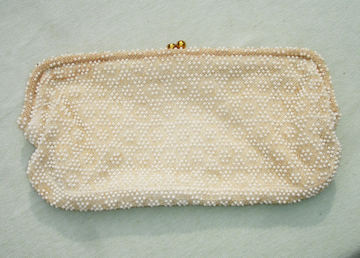 Beautiful Beaded Vintage Clutch Purse with Rhinestone Snap