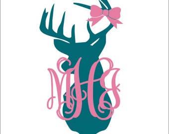 Deer Head Car Decal Vinyl Decal Car Window Decal Personalized Monogram Buck Deer Head Monogram Preppy