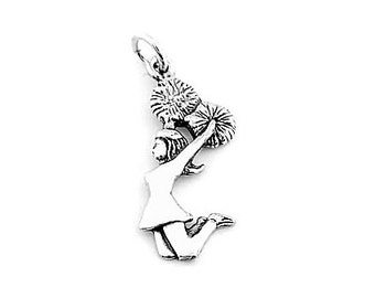 Sterling Silver Jumping Cheerleader Charm (Flat Back Charm)